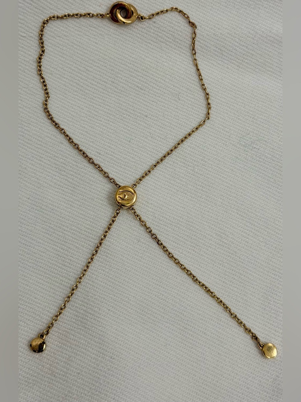 COACH Classic Y2K Gold Tone Interlocking Double Circle Bolo Slider Bracelet - Picture 2 of 13